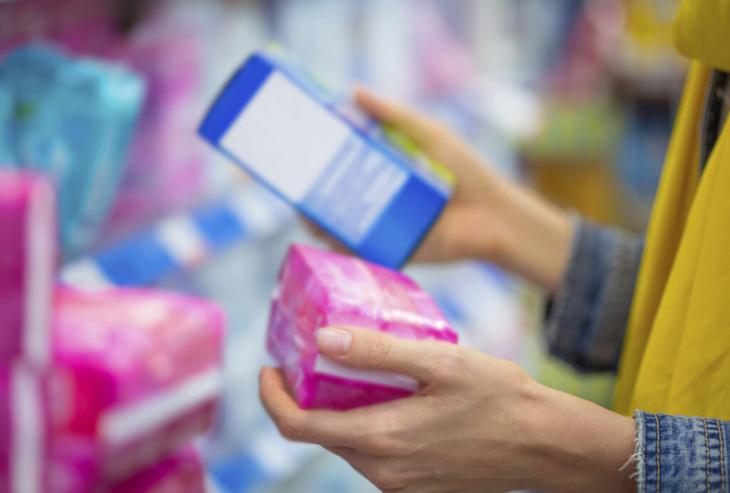 Woman selecting tampon